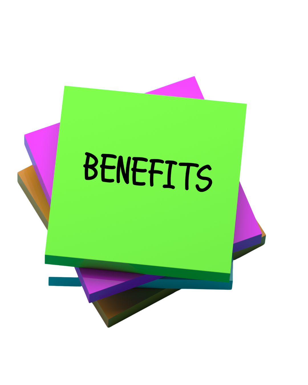 Ilustração de post-its com a palavra Benefits